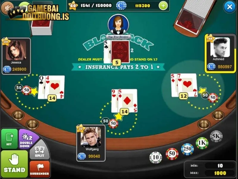 Các thao tác chính khi chơi Blackjack 789Club