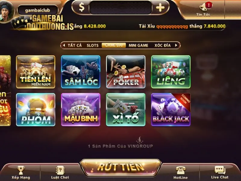 Chọn chơi bài Tấn trên sảnh game bài của VIN
